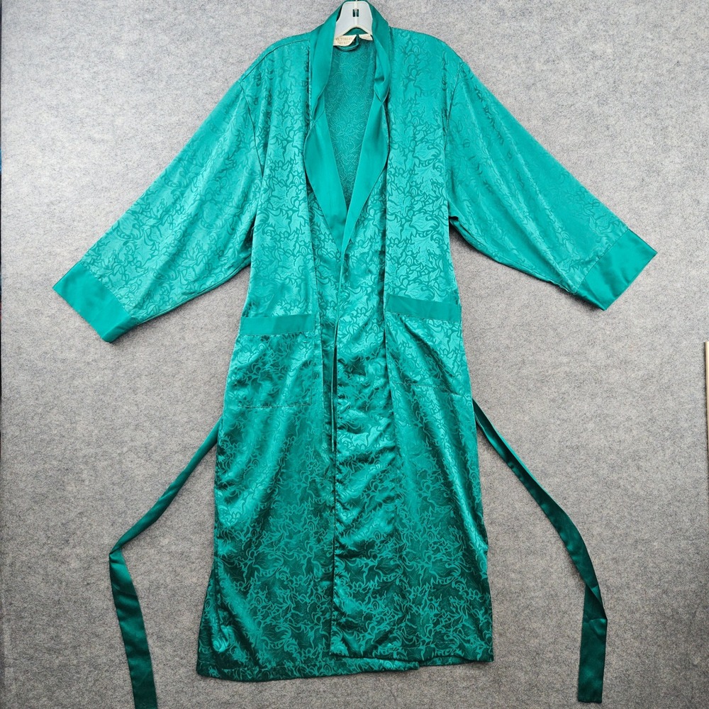 Victoria's Secret Robe Women's Large Green Vintage Gold Label Jacquard Floral